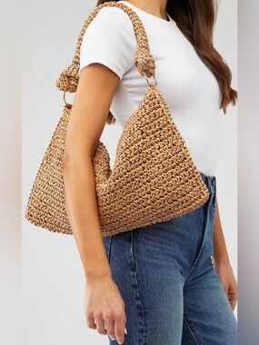 Revolve 80R Woven Shoulder Bag in Natural Straw (Khaki) NWT $129
